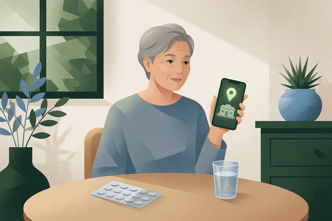 自宅で受診先を確認する高齢の方のイラスト（イメージ）